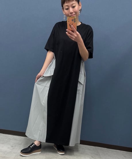 Pauline Bleu ポリーヌブロー　サイド切り替え配色ワンピース