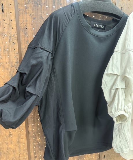 select 異素材ギャザースリーブプルオーバー