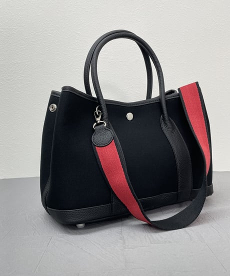 再販★牛革×canvas トートバックM  ブラック