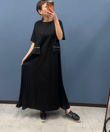 Pauline Bleu ポリーヌブロー　サイドプリーツ切り替えワンピース