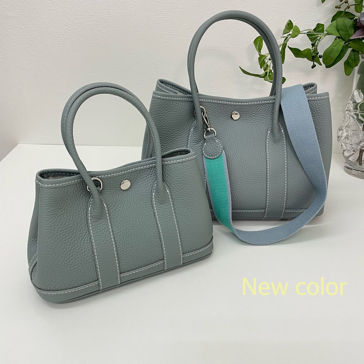 新色入荷☆牛革レザー トートバッグM・ スモークブルー | HA-CHI