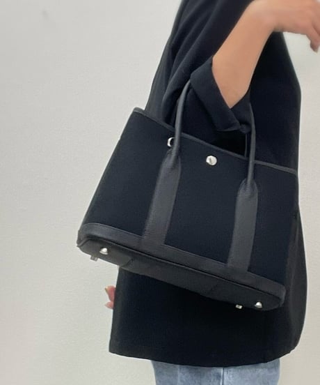 再販★牛革×canvas トートバックM  ブラック