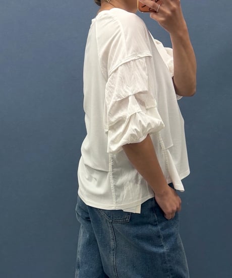 select 異素材ギャザースリーブプルオーバー