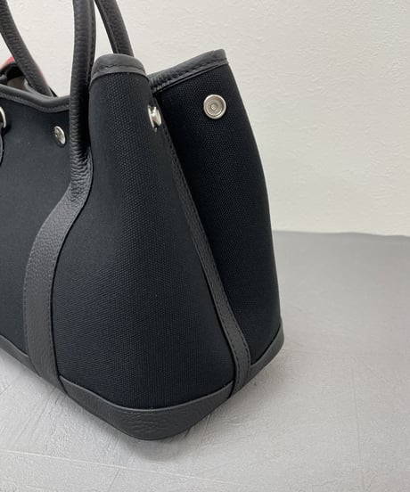 再販★牛革×canvas トートバックM  ブラック