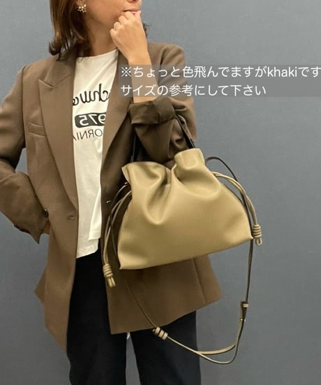 牛革製　2way 巾着バッグ　ショルダー付き