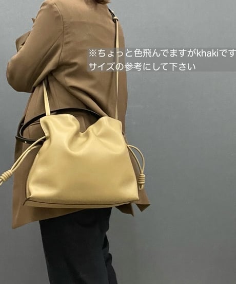 牛革製　2way 巾着バッグ　ショルダー付き