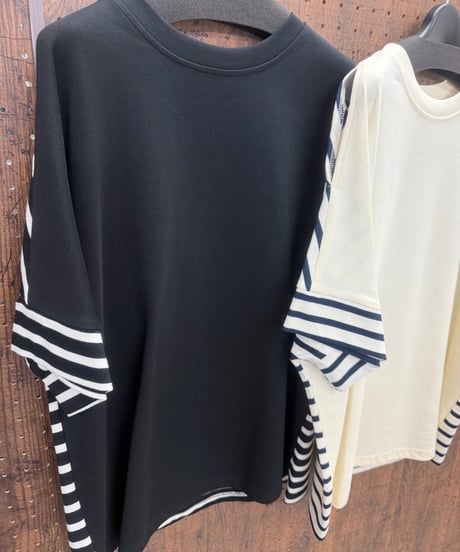 Pauline Bleu ポリーヌブロー　ボーダー切替　肩スリットTシャツ