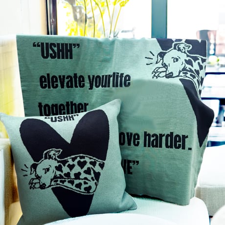 Signature jacquard cushion cover SAGE GREEN//シグネチャージャガードクッションカバー　セージグリーン