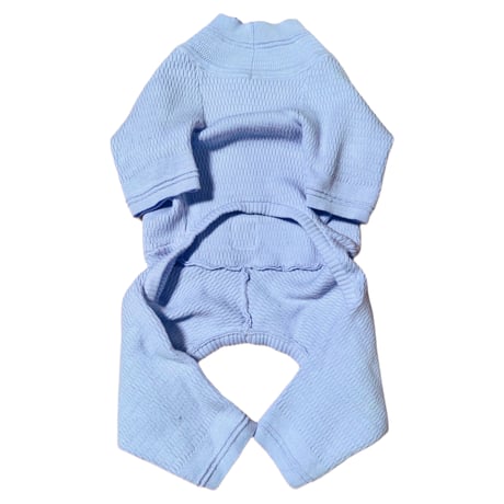 <FRENCH BULLDOG> Thermal Knit Rompers: solty lake <フレンチブルドッグ:ｻｰﾏﾙﾆｯﾄﾛﾝﾊﾟｰｽ: ｿﾙﾃｨﾚｲｸ>