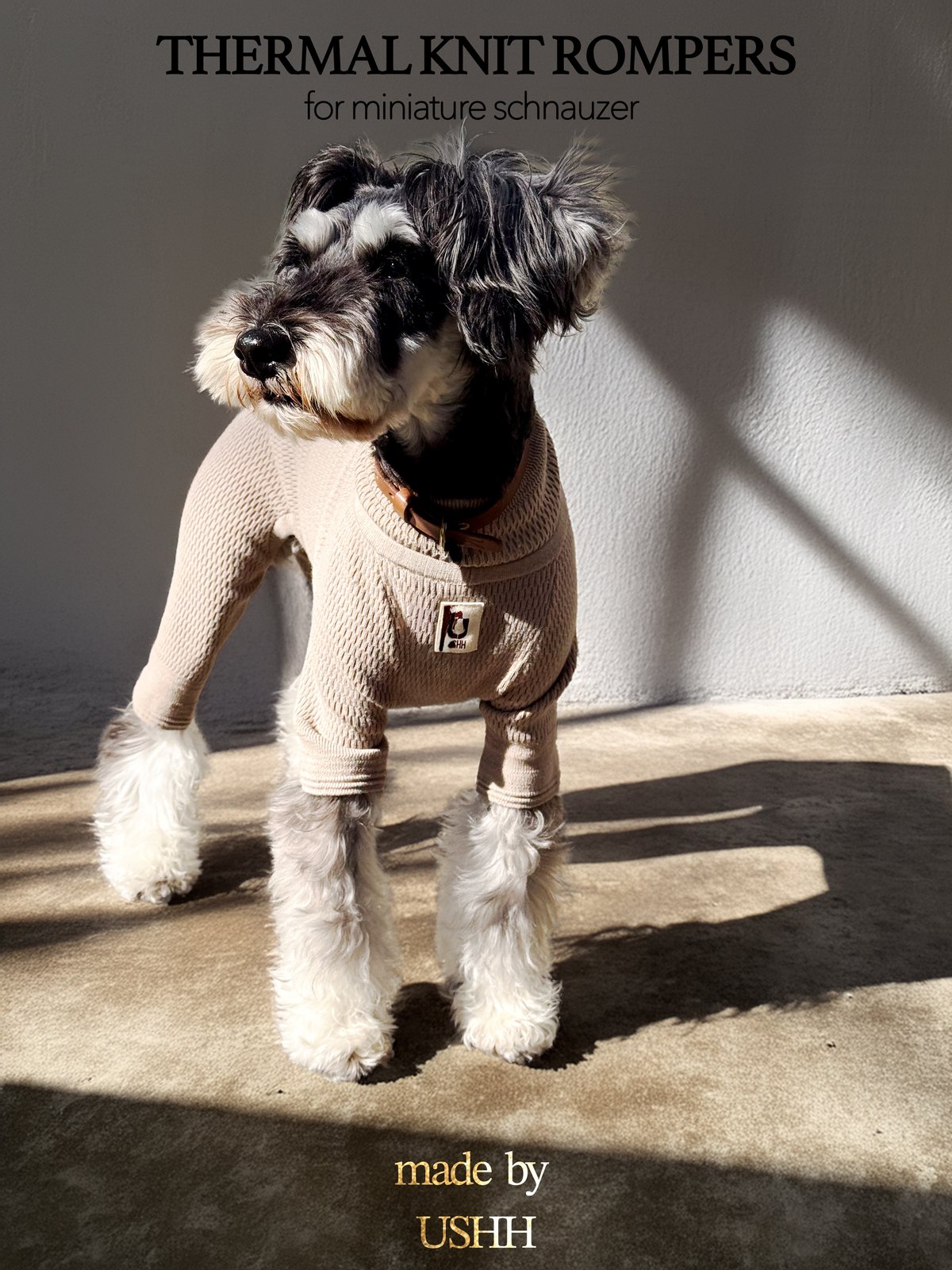 MINIATURE SCHNAUZER> Thermal Knit Rompers: arm