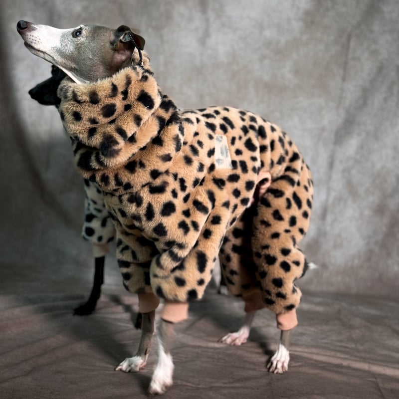 ECO-FUR LEOPARD ZIP-UP ROMPERS:BROWN //ｴｺﾌｧｰﾚｵﾊ