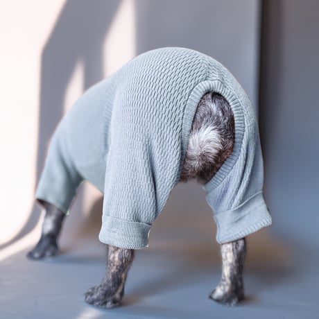 <FRENCH BULLDOG> Thermal Knit Rompers: solty lake <フレンチブルドッグ:ｻｰﾏﾙﾆｯﾄﾛﾝﾊﾟｰｽ: ｿﾙﾃｨﾚｲｸ>