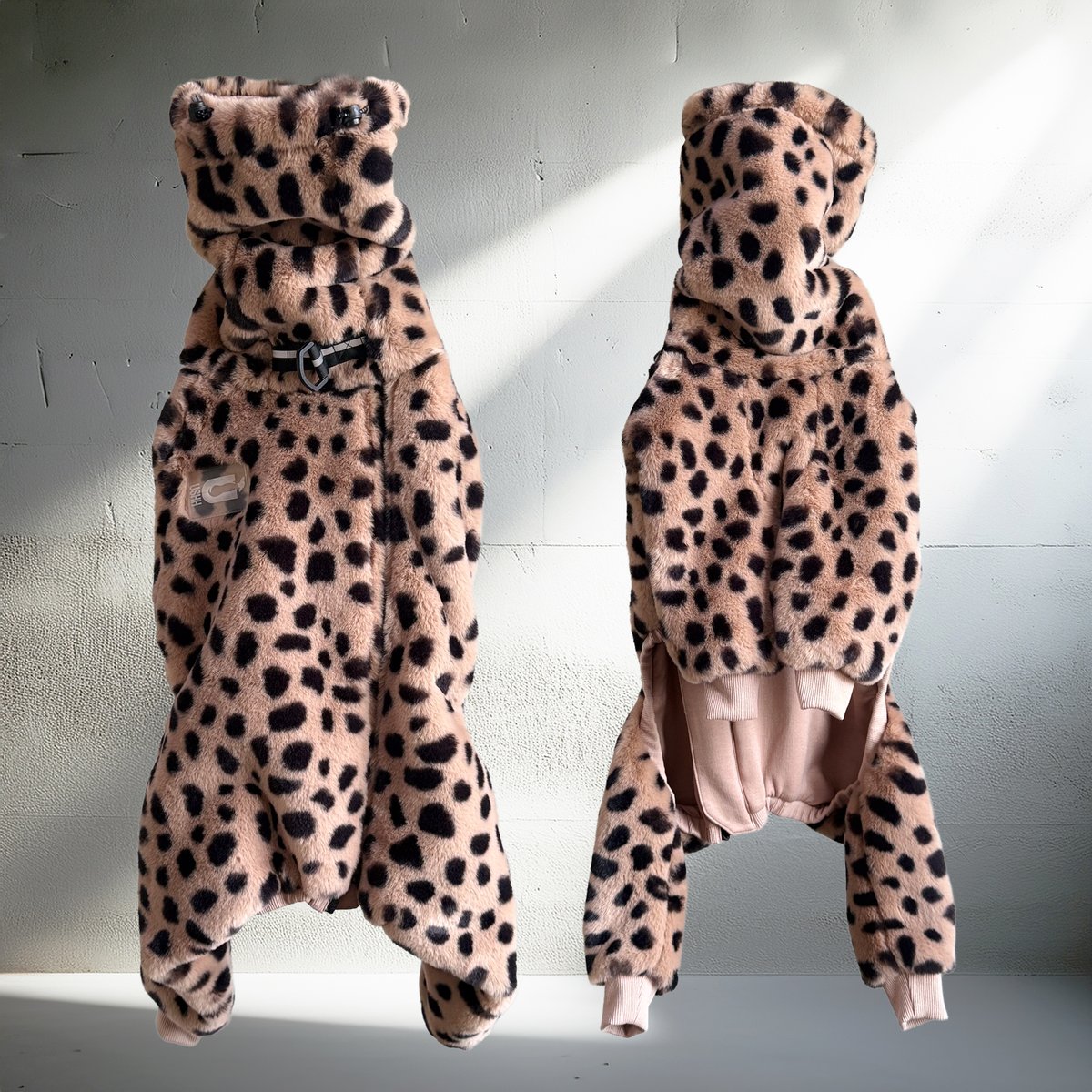 USHH:エコファーレオパードロンパース:ブラウン サイズ：S ECO-FUR LEOPARD ZIP-UP ROMPERS:BROWN //ｴｺﾌｧｰﾚｵﾊ
