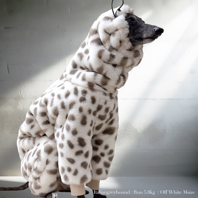 ECO-FUR LEOPARD ZIP-UP ROMPERS:OFF WHITE //ｴｺﾌｧ