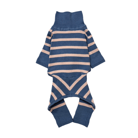 <MINIATURE SCHNAUZER> Thermal Knit Rompers: blue border  <ﾐﾆﾁｭｱｼｭﾅｳｻﾞｰ:ｻｰﾏﾙﾆｯﾄﾛﾝﾊﾟｰｽ: ﾌﾞﾙｰﾎﾞｰﾀﾞｰ>