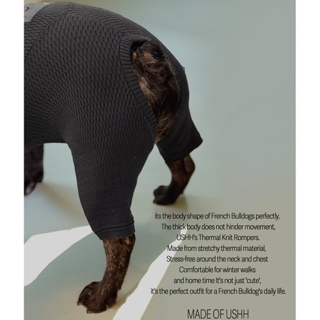<FRENCH BULLDOG> Thermal Knit Rompers: carbon <フレンチブルドッグ:ｻｰﾏﾙﾆｯﾄﾛﾝﾊﾟｰｽ: ｶｰﾎﾞﾝ>