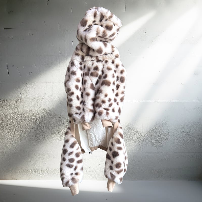 ECO-FUR LEOPARD ZIP-UP ROMPERS:OFF WHITE //ｴｺﾌｧ