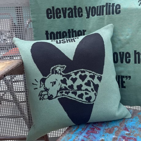 Signature jacquard cushion cover SAGE GREEN//シグネチャージャガードクッションカバー　セージグリーン