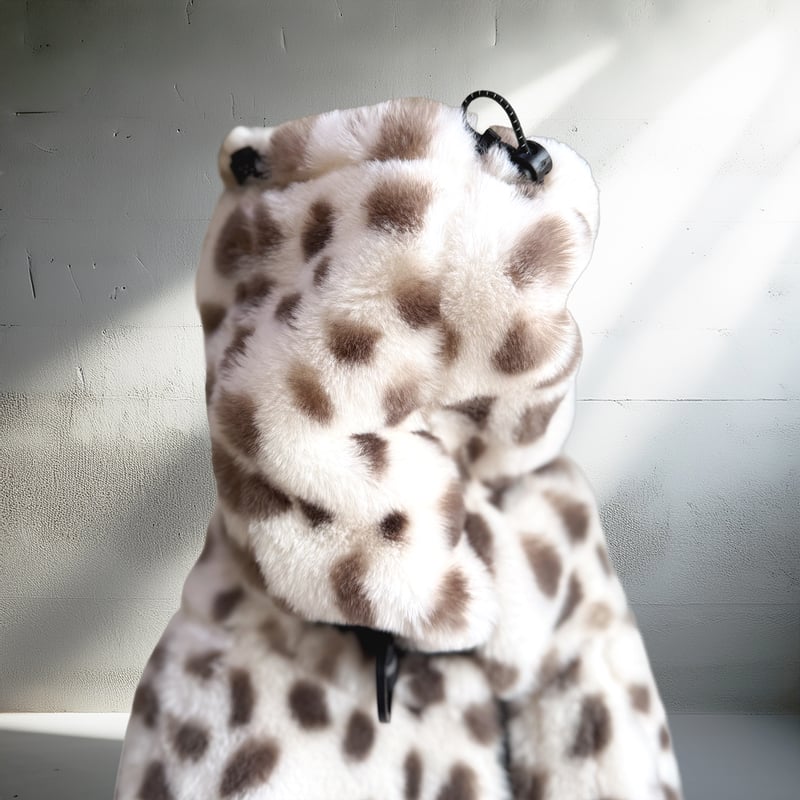 ECO-FUR LEOPARD ZIP-UP ROMPERS:OFF WHITE //ｴｺﾌｧ