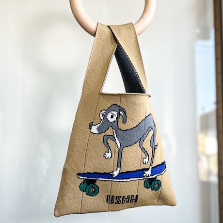 USHH original jaqurt knit bag//ｱｼｭｰｵﾘｼﾞﾅﾙｼﾞｬｶﾞｰﾄﾞﾆｯﾄﾊﾞｯｸ:ｲﾀｸﾞﾚ