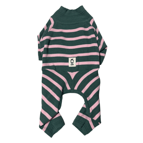 <FRENCH BULLDOG> Thermal Knit Rompers: border <フレンチブルドッグ:ｻｰﾏﾙﾆｯﾄﾛﾝﾊﾟｰｽ: ﾎﾞｰﾀﾞｰ>