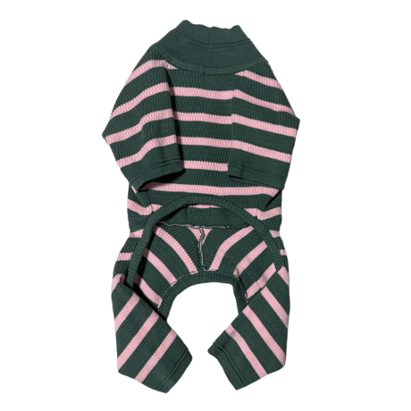 <FRENCH BULLDOG> Thermal Knit Rompers: border <フレンチブルドッグ:ｻｰﾏﾙﾆｯﾄﾛﾝﾊﾟｰｽ: ﾎﾞｰﾀﾞｰ>