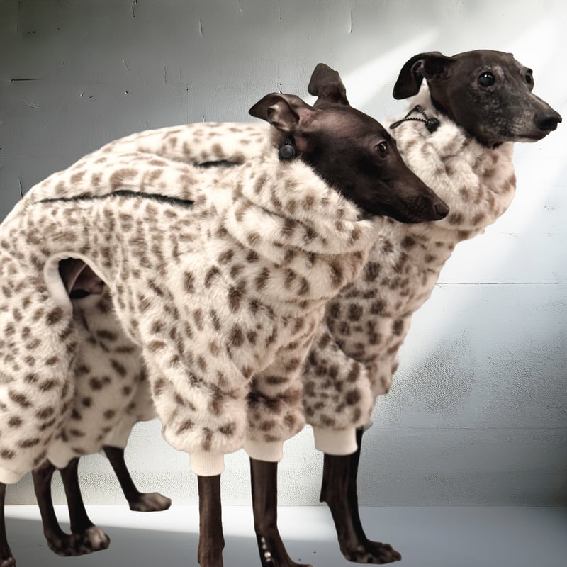 ECO-FUR LEOPARD ZIP-UP ROMPERS:IVORY//ｴｺﾌｧｰﾚｵﾊﾟ