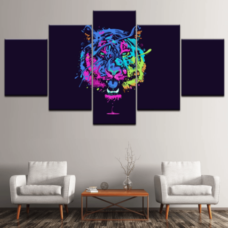 中】アートパネル キャンバスアート 絵 インテリア 壁掛け トラ ネオン