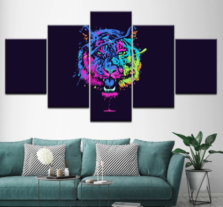 中】アートパネル キャンバスアート 絵 インテリア 壁掛け トラ ネオン