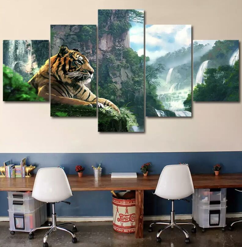 【大】アートパネル　キャンバスアート　絵画　パネルアート　インテリア　壁掛け　アート　虎　タイガー　山と滝　自然　壁画
