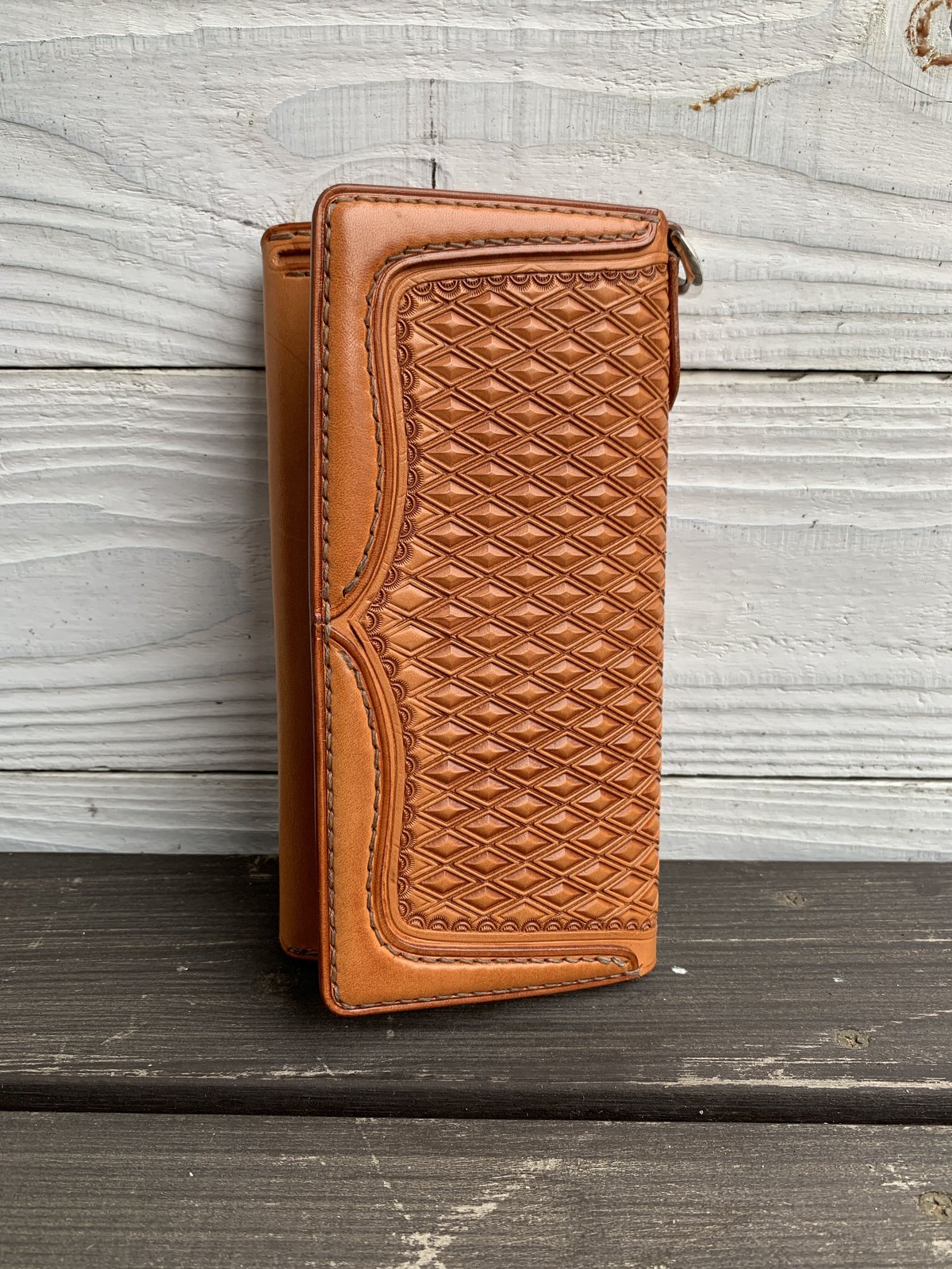 セミロングウォレット　茶芯レザー　ターコイズ トラッカーウォレット ライト 茶芯 栃木レザー – BACKORDER