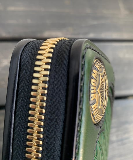 evospフルジップウォレット　シンメトリーダイヤ　緑　brass