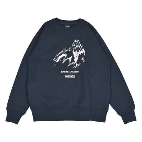 "BASKETCOUNTxTOTONOW" CREW NECK SWEAT / NAVY