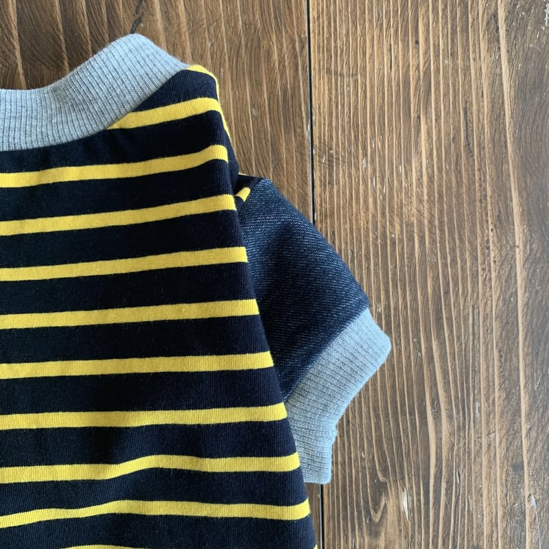 リンカブル ネオンボーダートップス半袖Tシャツ イエロー ネイビー リンカブル ネオンボーダートップス半袖Tシャツ イエロー