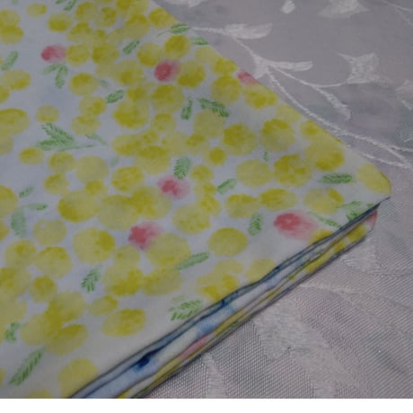 19【福袋品】ダイヤモンドフラワー×ミモザイエローコットン／約33.5×48cm／リバーシブル*＊