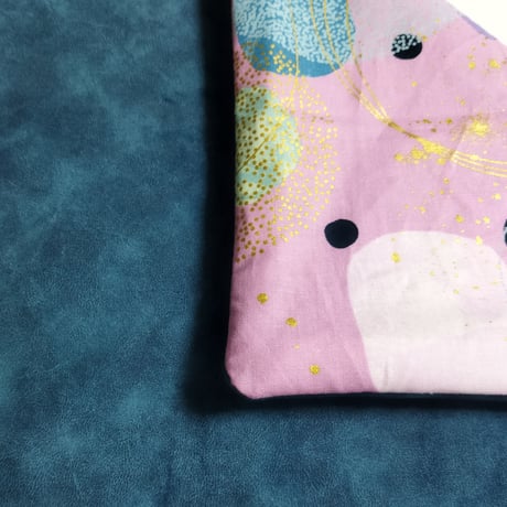 No.233【ミニ】タロットクロス ゴールドサークル柄×フェイクレザーブルー／リバーシブル 約33.5×45.5cm◆金彩がキラキラ華やか！パワーを与えてくれるデザイン！