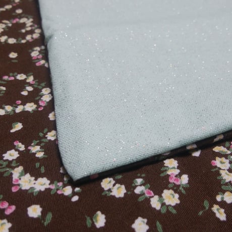 54.【大判】ハート花柄リース×ミントグリーンラメ裏地48×72cmリバーシブル／チョコミントカラーが可愛い！