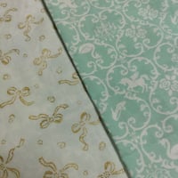No.184【中判】  シンデレラ（ミント）柄×白地ゴールドリボンラメ／リバーシブル／46×48.5cm＊華やかで可憐な鑑定が叶う＊
