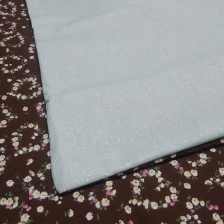 54.【大判】ハート花柄リース×ミントグリーンラメ裏地48×72cmリバーシブル／チョコミントカラーが可愛い！