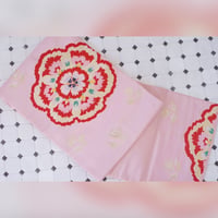 ピンク　薔薇　花柄　名古屋帯　アンティーク  レトロ