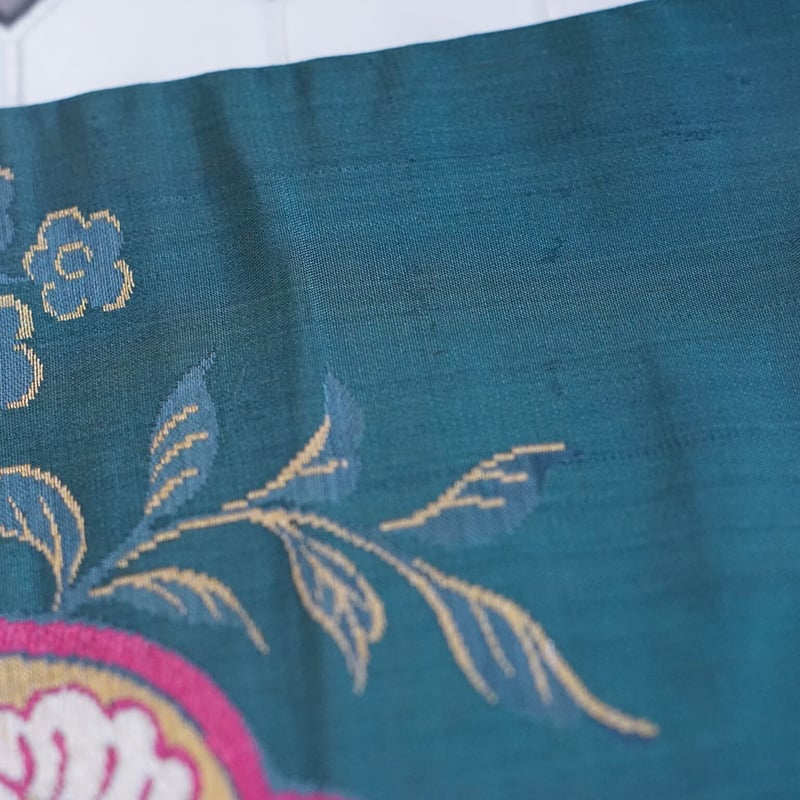 ピーコックブルー 花柄 織帯 | 凍蝶