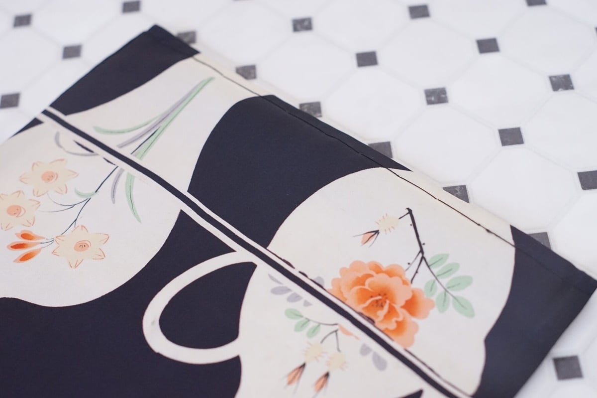 昼夜帯 黒繻子 桃 壺中天 アンティーク | 凍蝶