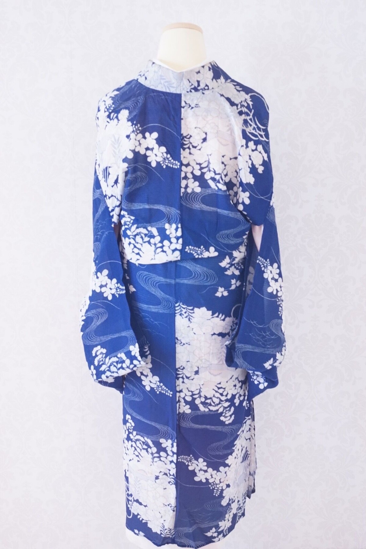 アンティーク着物 絽 濃い青 貝桶 夏草 アンティーク絽着物 | 凍蝶