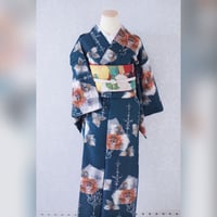 深緑　銘仙　薔薇　洋柄　アンティーク