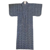 紺地に水色　レース着物