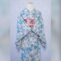 乙女チック　薔薇の園　レトロ　袷着物