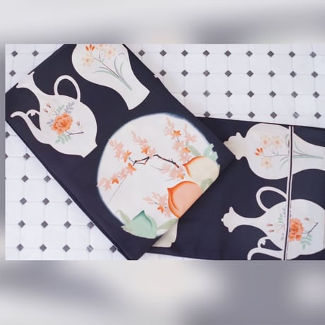 袋帯 昼夜帯 アンティーク帯 鳥 草花模様 ピンク 黒繻子 NO-368 昼夜帯 | STORES