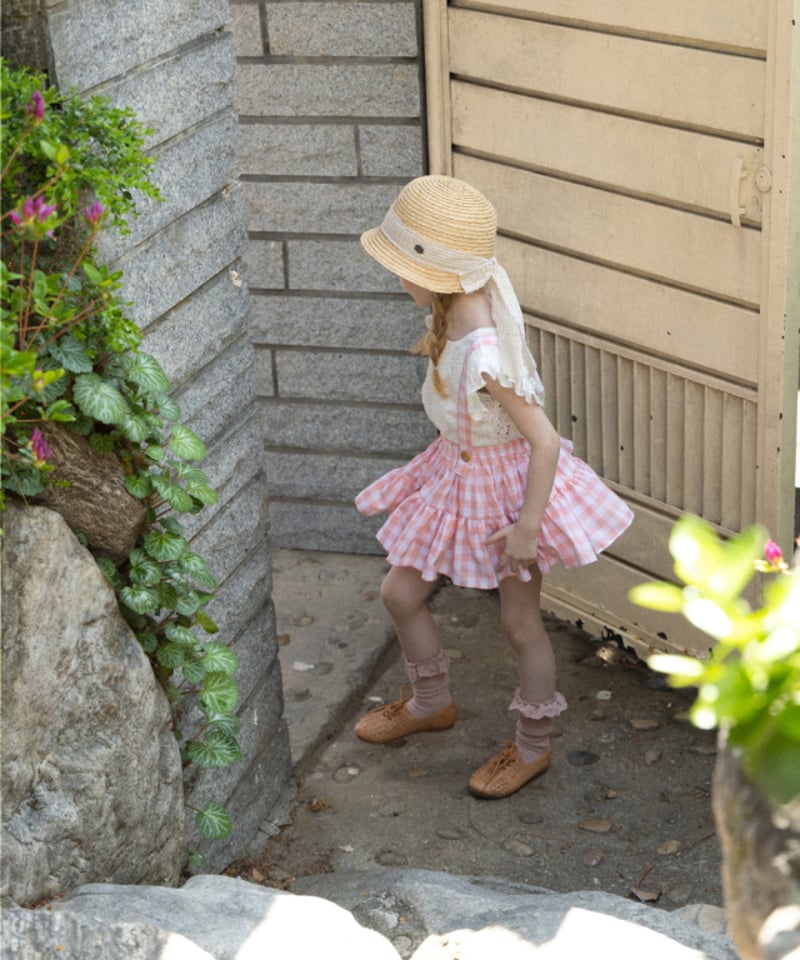 Wonny Ribbon /Summer gingham skirt (pink) | lisoro