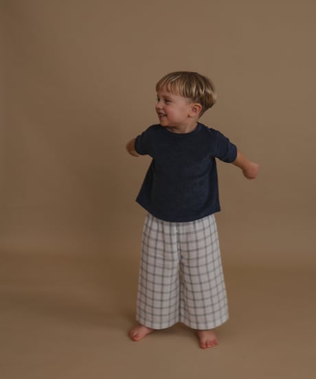 organic zoo/Navy Window Check Wide Leg Pants