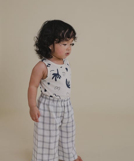 organic zoo/Navy Window Check Wide Leg Pants